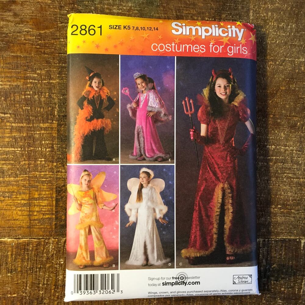 Simplicity 2861 Costume Pattern (7-14) Uncut Witch Devil Angel Princess Fairy